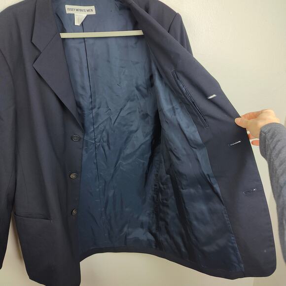 Vintage Issey Miyake Men Blazer Mens Large 3 Navy Blue 100% Wool Made in Japan - Picture 3 of 10